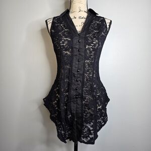Y2k Oh Yes Black Lace Goth Grunge Witchy Sleeveless Corset Back Top Sz L